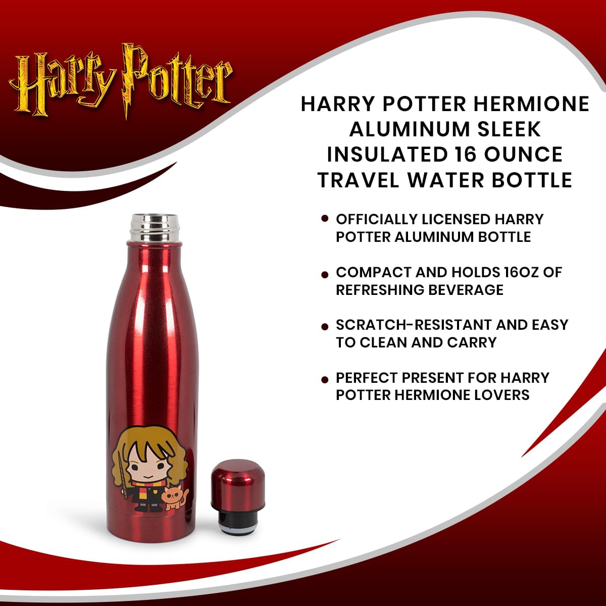 Harry Potter Hermione Aluminum Sleek Insulated 16 Ounce Travel Water Bottle