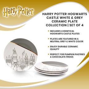 Harry Potter Hogwarts Castle White & Grey Ceramic Plate Collection | Set of 4