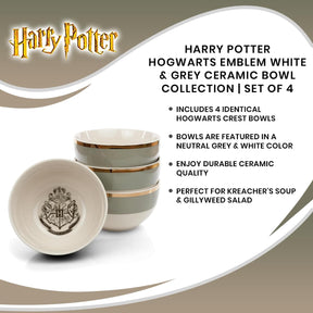Harry Potter Hogwarts Emblem White & Grey Ceramic Bowl Collection | Set of 4