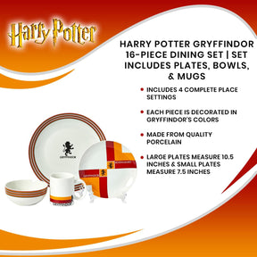 Harry Potter Gryffindor 16-Piece Dining Set | Set Includes Plates, Bowls, & Mugs