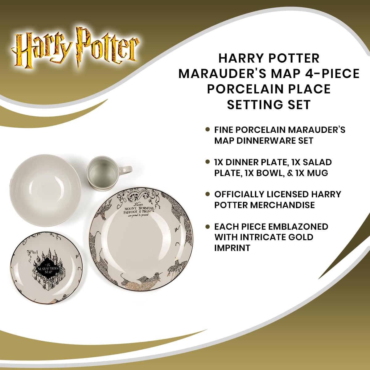 Harry Potter Marauder's Map 4-Piece Porcelain Place Setting Set