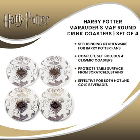 Harry Potter Marauder's Map Round Drink Coasters | Set of 4