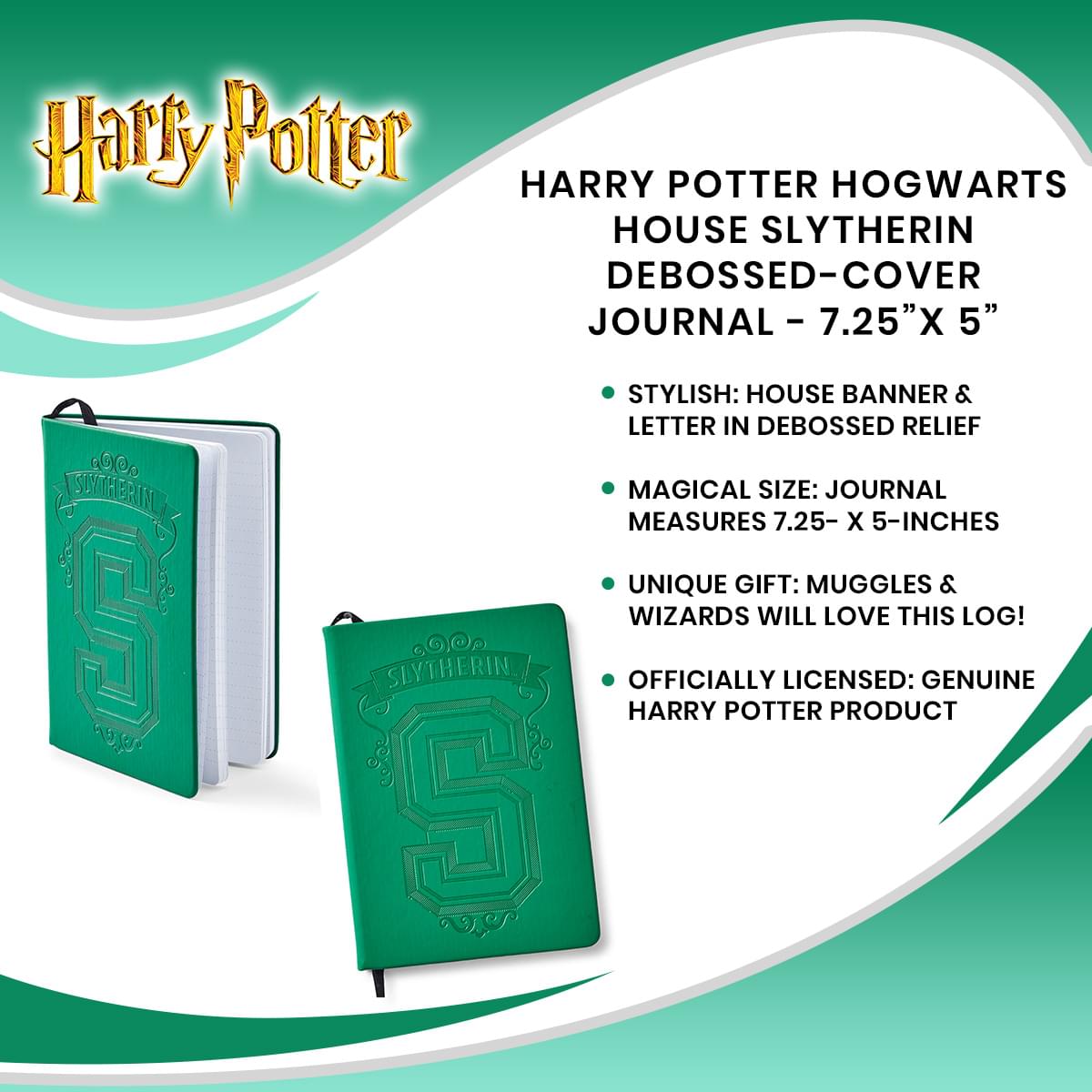 Harry Potter Hogwarts House Slytherin Debossed-Cover Journal - 7.25”x 5”