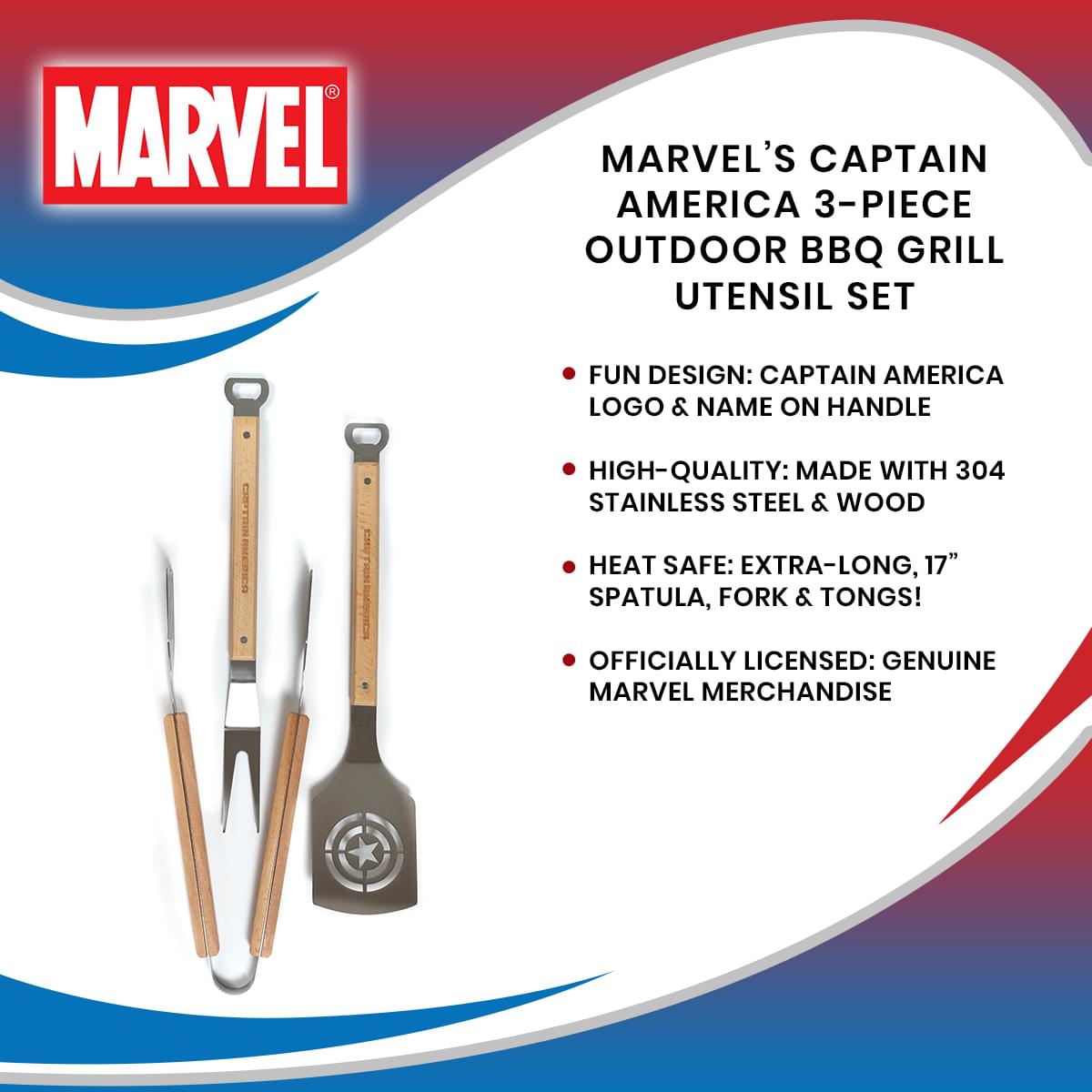 Marvel’s Captain America 3-Piece Outdoor BBQ Grill Utensil Set