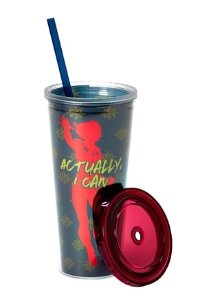 Marvel's Captain Marvel Actually I Can 16-Oz PVC Tumbler w/ Lid and Straw