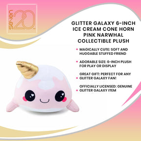 Glitter Galaxy 6-Inch Ice Cream Cone Horn Pink Narwhal Collectible Plush