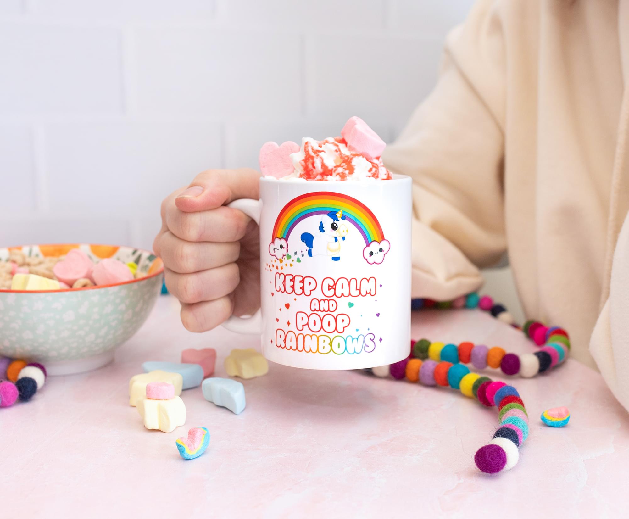 Glitter Galaxy Keep Calm and Poop Rainbows 11 Ounce Ceramic Mug