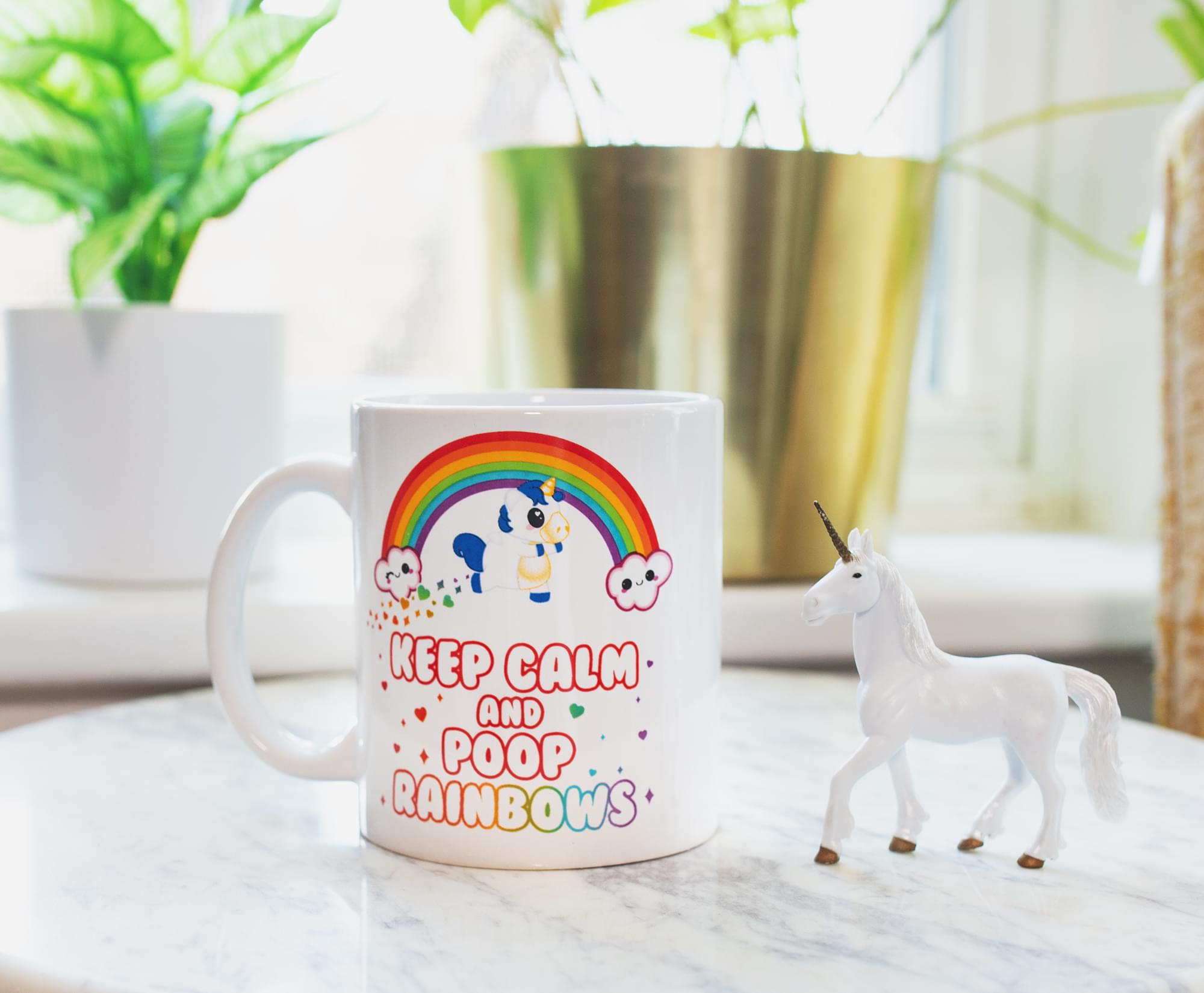Glitter Galaxy Keep Calm and Poop Rainbows 11 Ounce Ceramic Mug