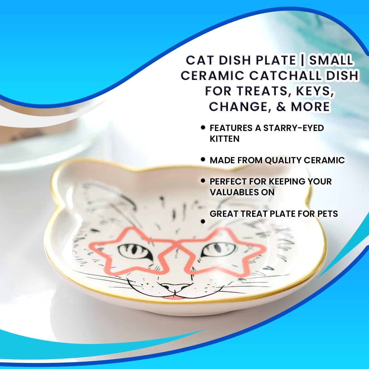 Cat Dish Plate | Small Ceramic Catchall Dish For Treats, Keys, Change, & More