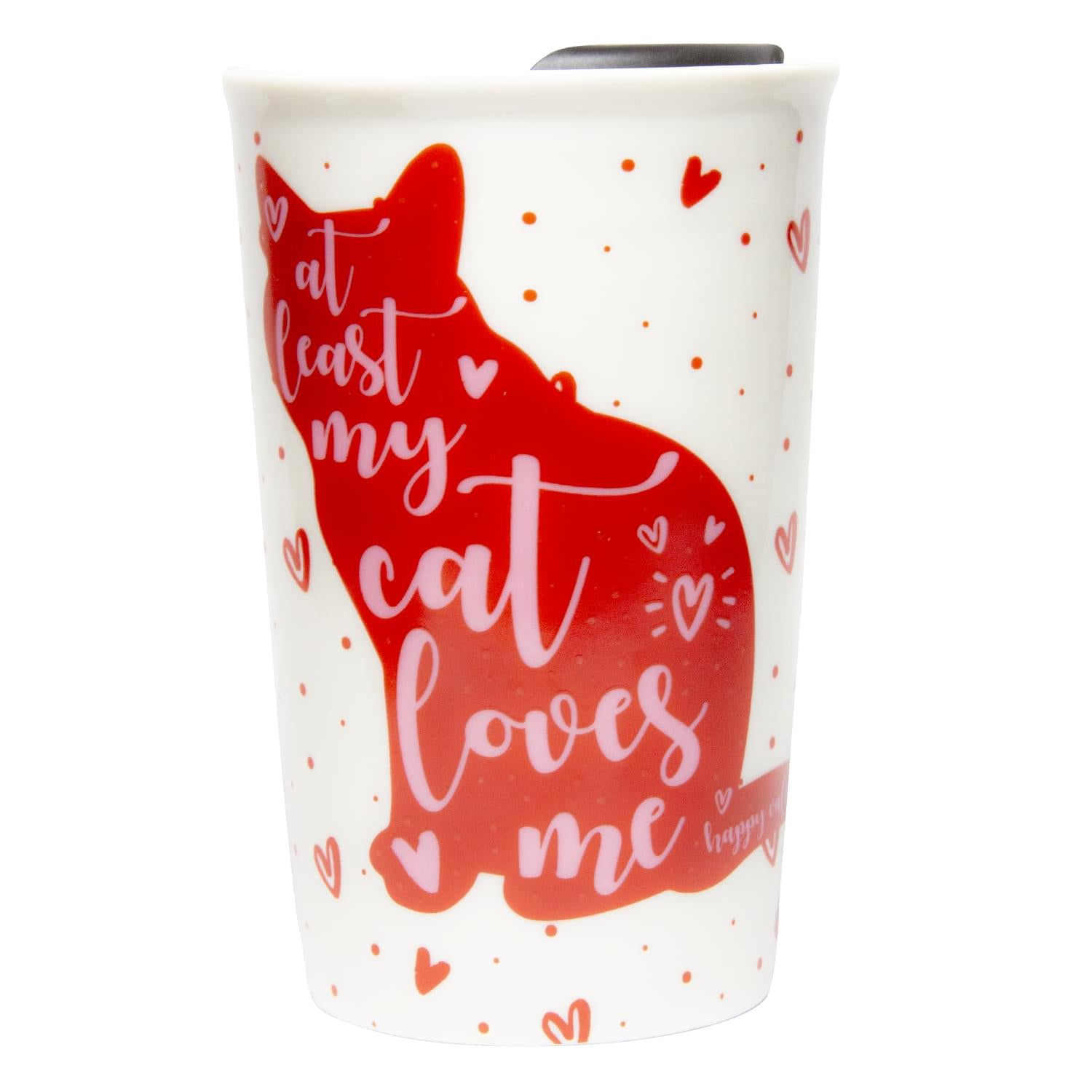 Cat Coffee Mug | 9-Ounce Ceramic Coffee Cup | Cute Hearts & Kitty Mug Gift