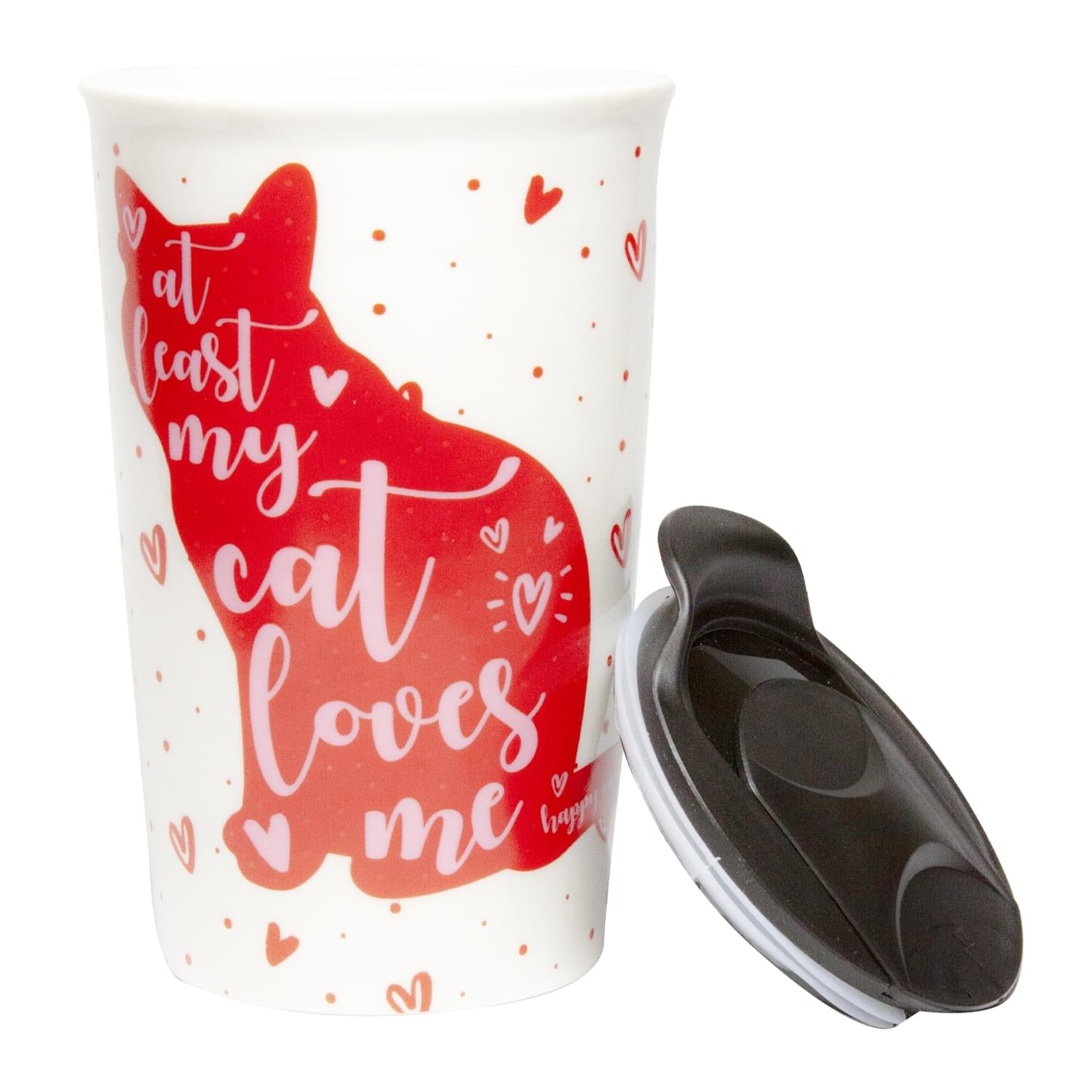 Cat Coffee Mug | 9-Ounce Ceramic Coffee Cup | Cute Hearts & Kitty Mug Gift