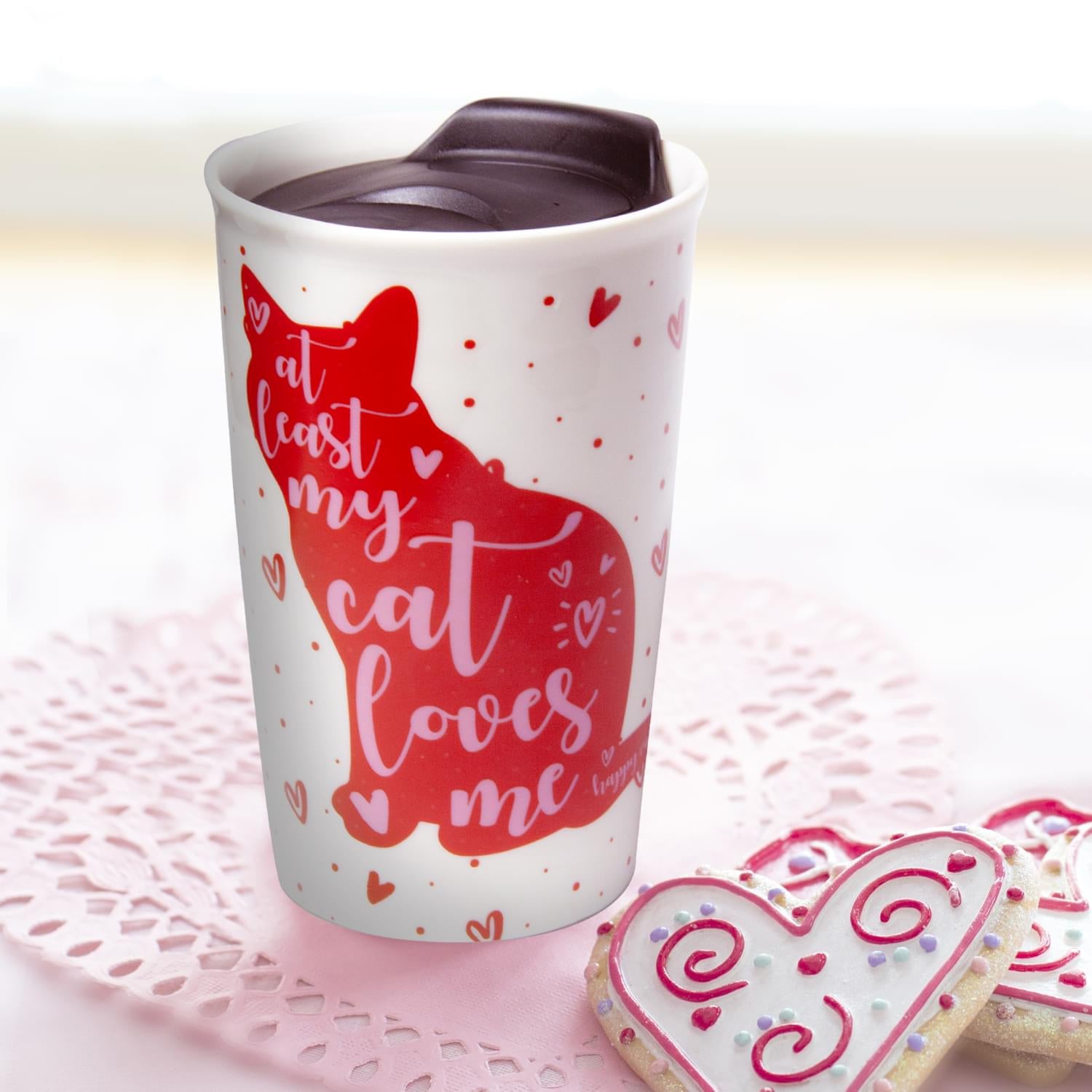 Cat Coffee Mug | 9-Ounce Ceramic Coffee Cup | Cute Hearts & Kitty Mug Gift