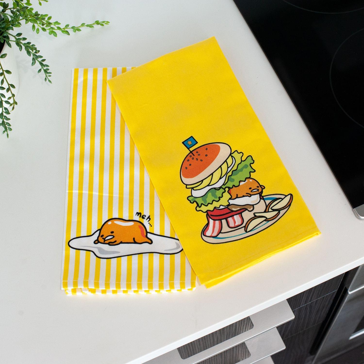 OFFICIAL Gudetama Lazy Egg Cute Dish Towels | Perfect Kitchen Accents | Set of 2