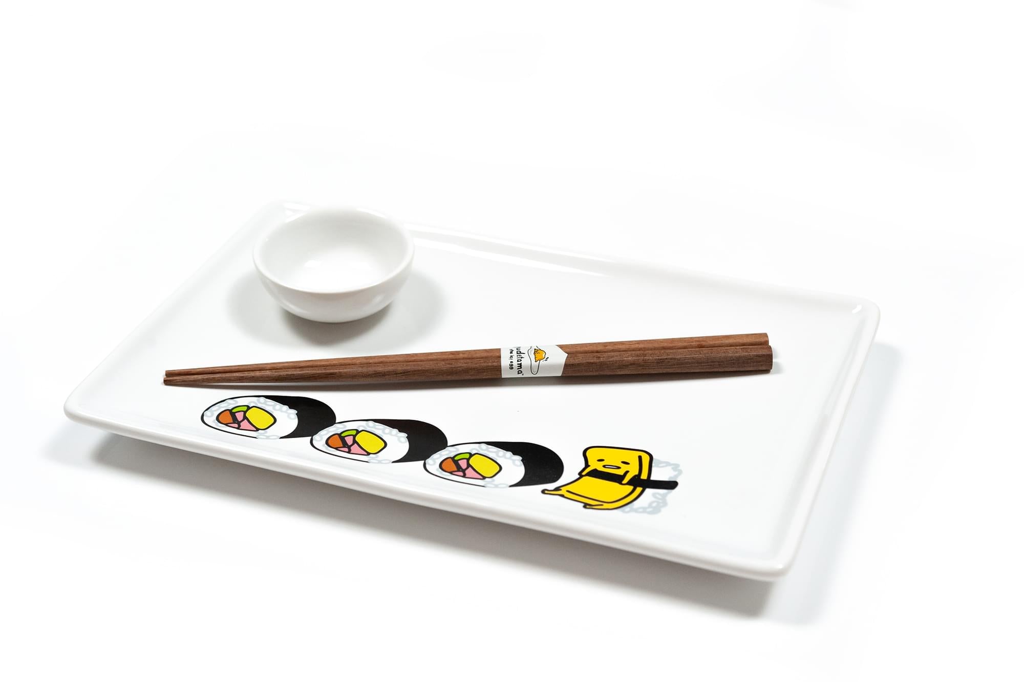 Gudetama Stoneware Sushi Set | Plate | Wasabi Dish | Chopsticks