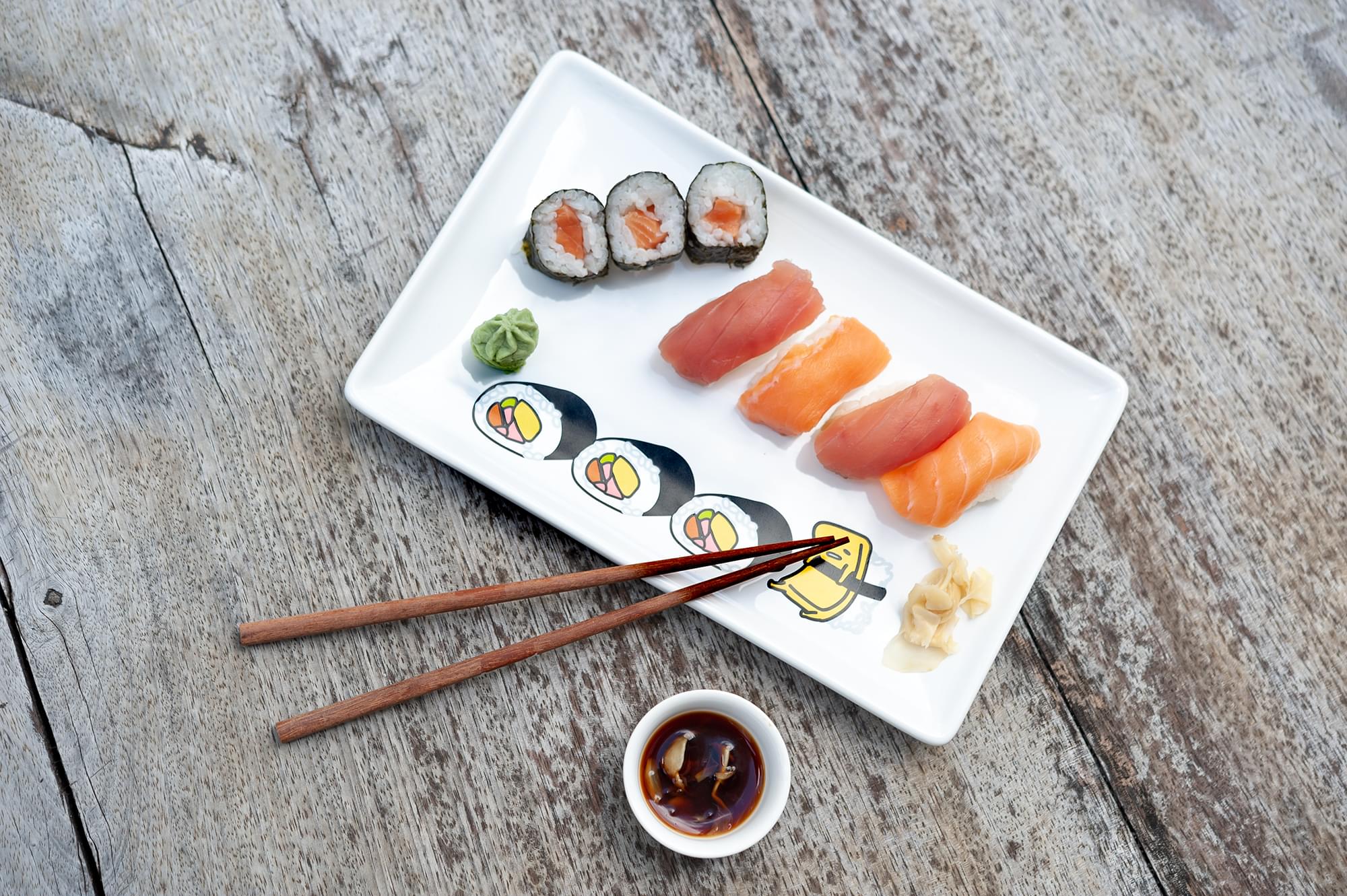 Gudetama Stoneware Sushi Set | Plate | Wasabi Dish | Chopsticks