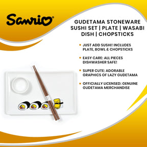 Gudetama Stoneware Sushi Set | Plate | Wasabi Dish | Chopsticks