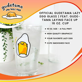 OFFICIAL Gudetama Lazy Egg Glass | Feat. Gudetama Laying Face Up | 16 Oz. Cup