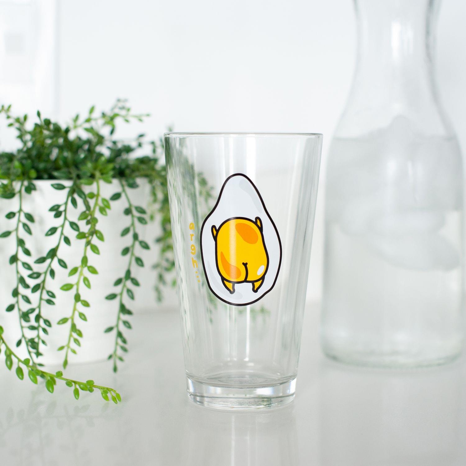 OFFICIAL Gudetama Lazy Egg Glass | Feat. Gudetama Laying Face Down | 16 Oz. Cup