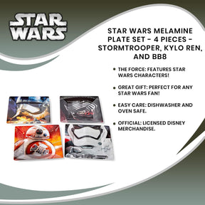 Star Wars Melamine Plate Set - 4 Pieces - Stormtrooper, Kylo Ren, and BB8