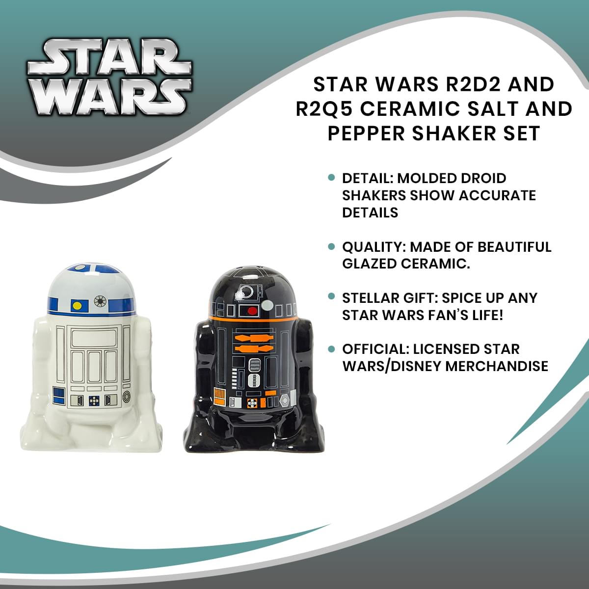 Star Wars R2D2 and R2Q5 Ceramic Salt and Pepper Shaker Set