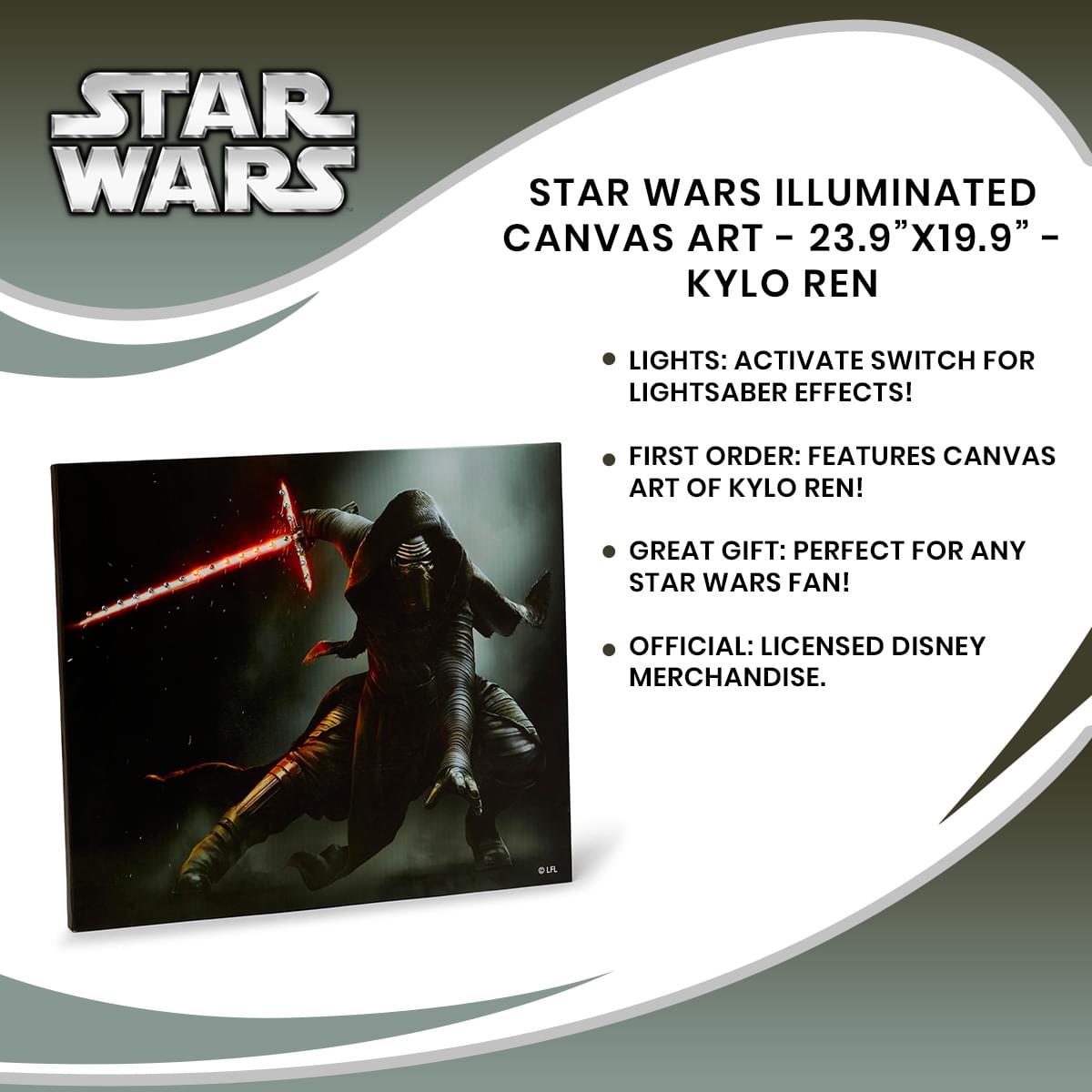 Star Wars Illuminated Canvas Art - 23.9”x19.9” - Kylo Ren