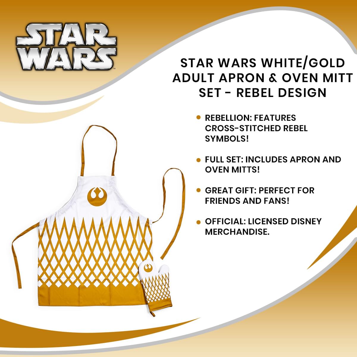 Star Wars White/Gold Adult Apron & Oven Mitt Set - Rebel Design