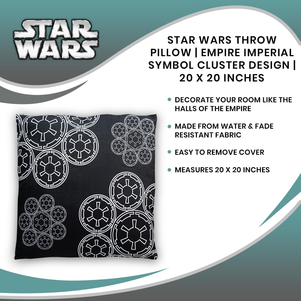 Star Wars Throw Pillow | Empire Imperial Symbol Cluster Design | 20 x 20 Inches