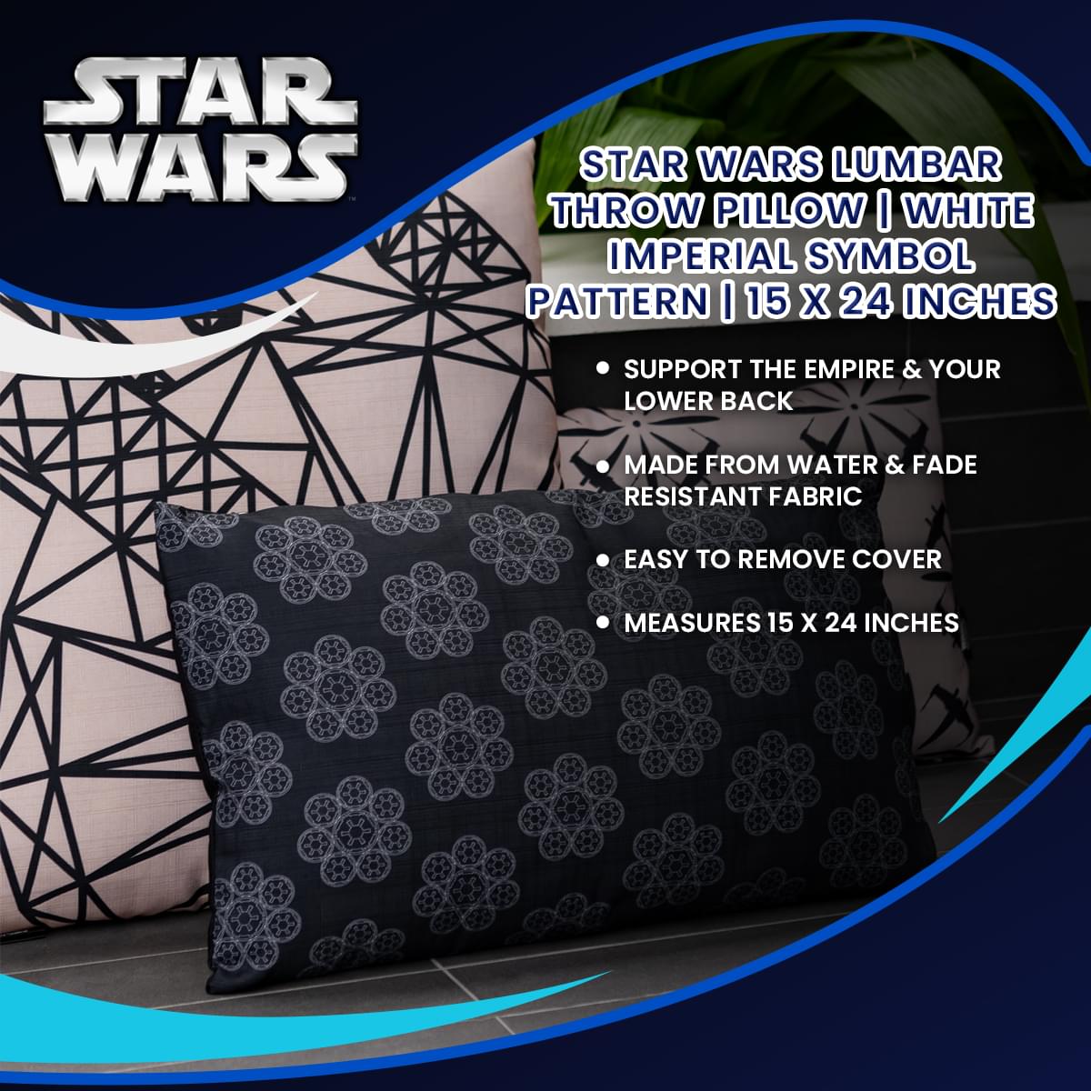 Star Wars Lumbar Throw Pillow | White Imperial Symbol Pattern | 15 x 24 Inches