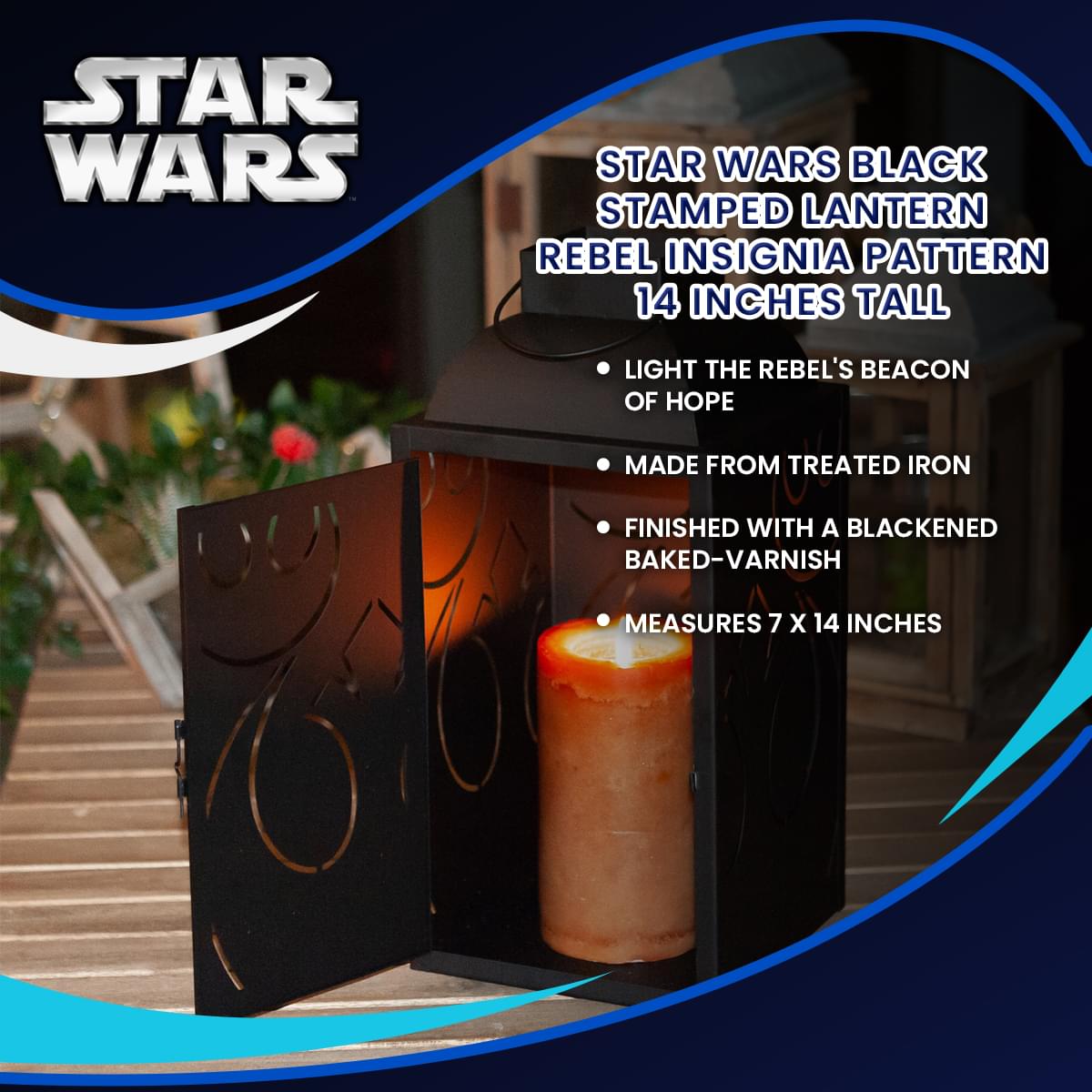 Star Wars Black Stamped Lantern | Rebel Insignia Pattern | 14 Inches Tall