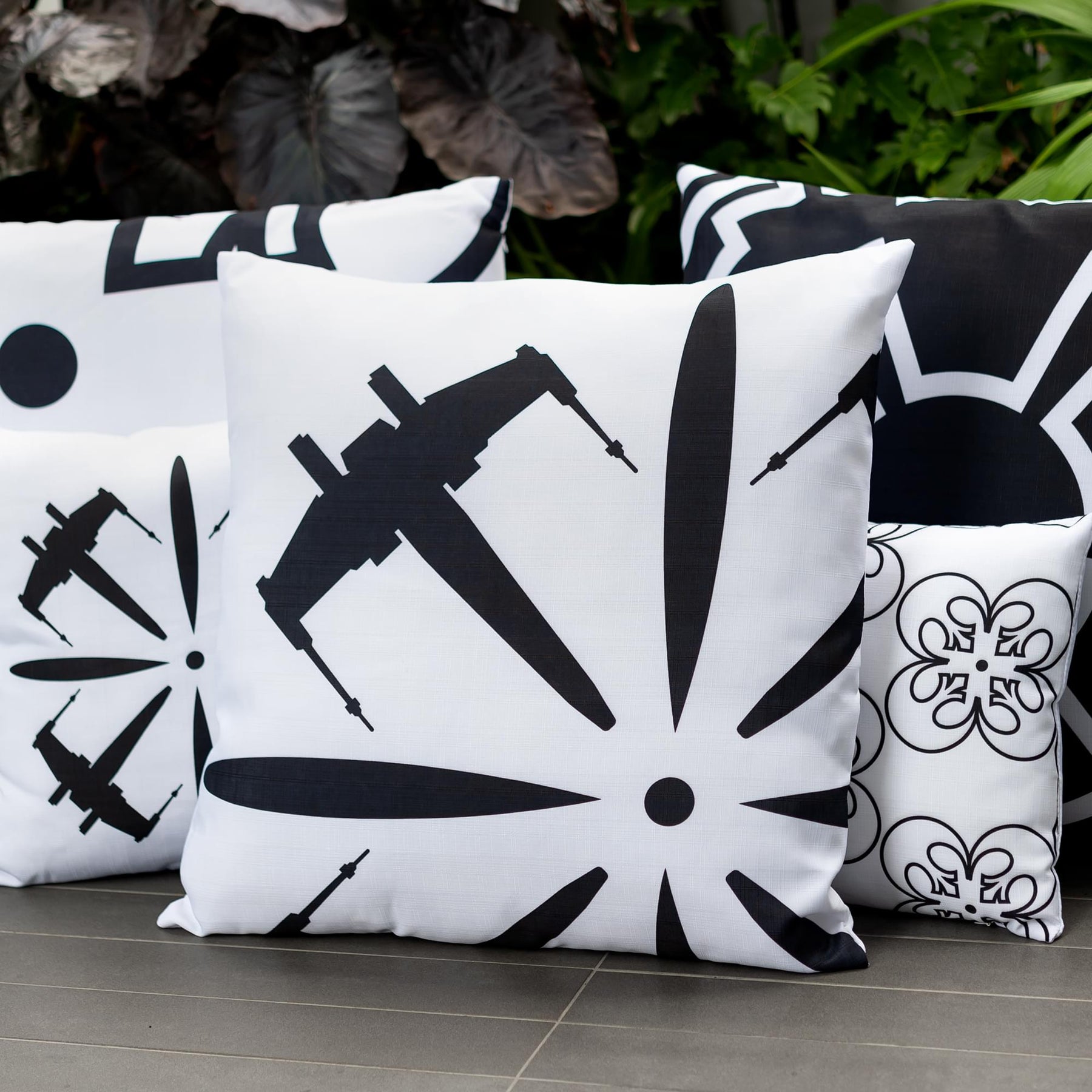 Star Wars White Throw Pillow | Black X-Wing Fighter Design | 25 x 25 Inches