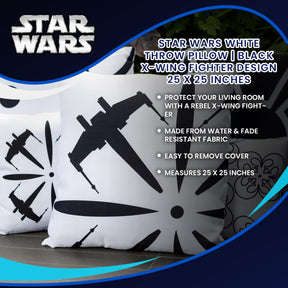 Star Wars White Throw Pillow | Black X-Wing Fighter Design | 25 x 25 Inches