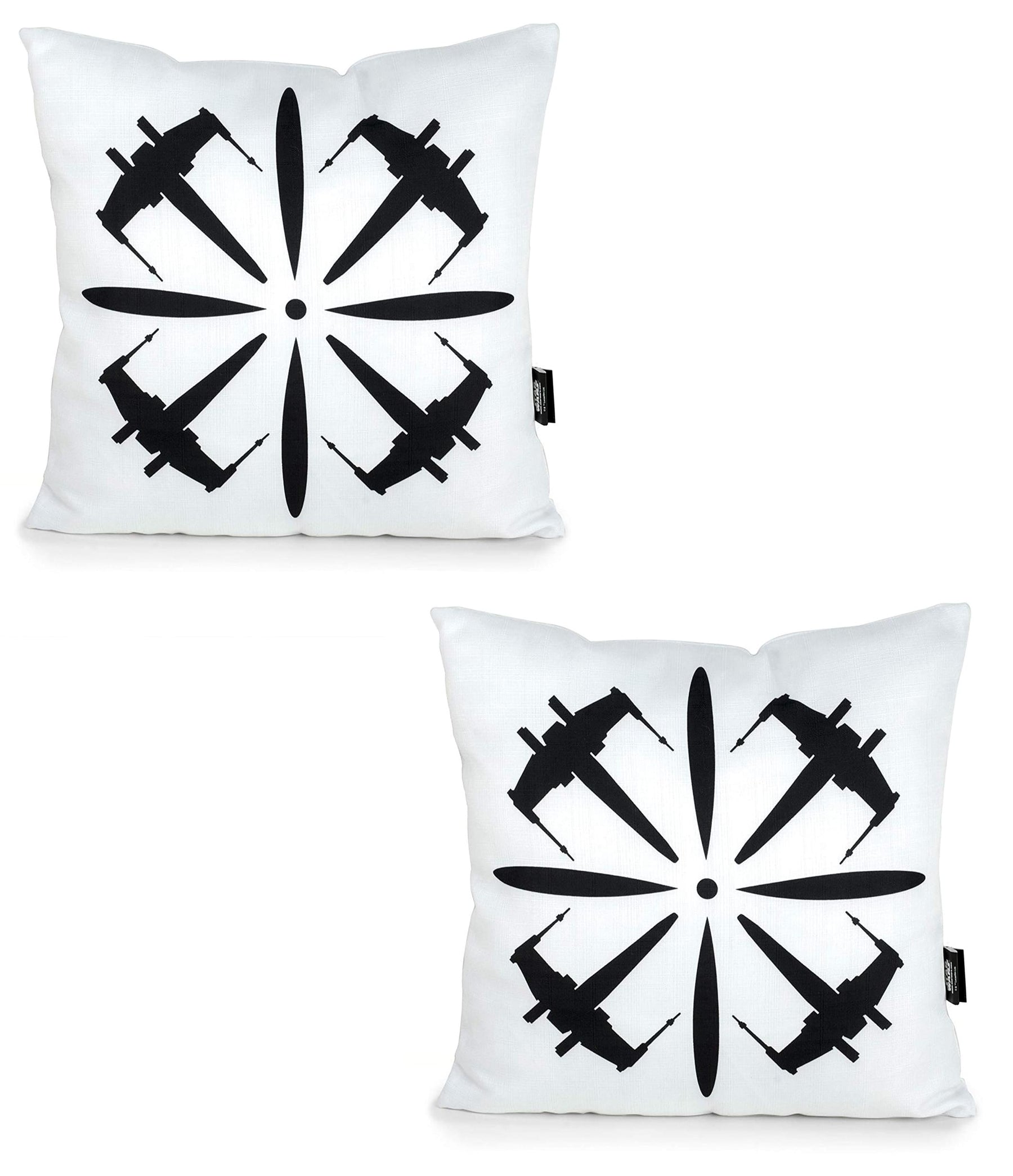 Star Wars White Throw Pillow | Black X-Wing Design | 18 x 18 Inches | Set of 2
