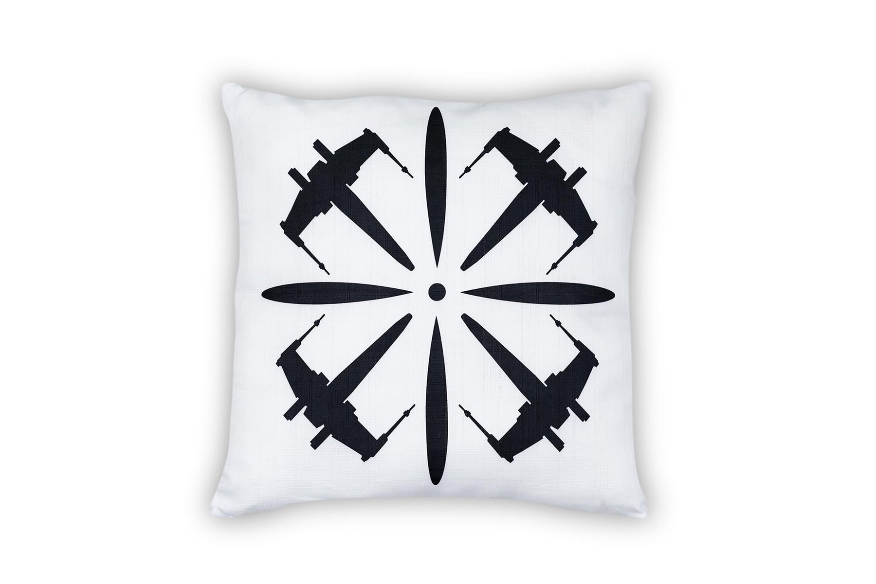 Star Wars White Throw Pillow | Black X-Wing Fighter Design | 18 x 18 Inches