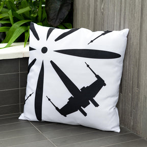 Star Wars White Throw Pillow | Black X-Wing Fighter Design | 18 x 18 Inches