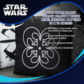 Star Wars Black Throw Pillow | White Rebel Insignia Pattern | 18 x 18 Inches