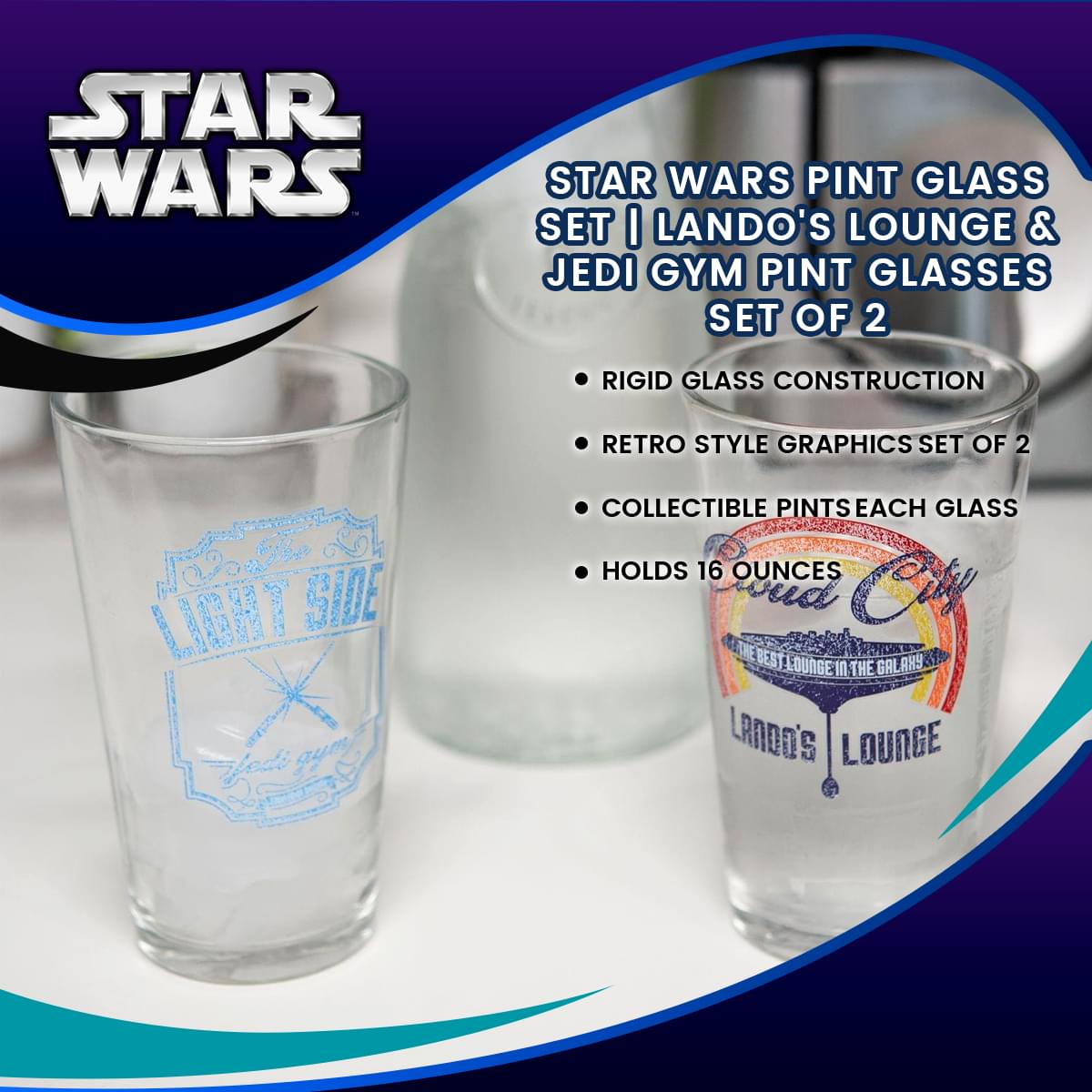 Star Wars Pint Glass Set | Lando's Lounge & Jedi Gym Pint Glasses | Set Of 2
