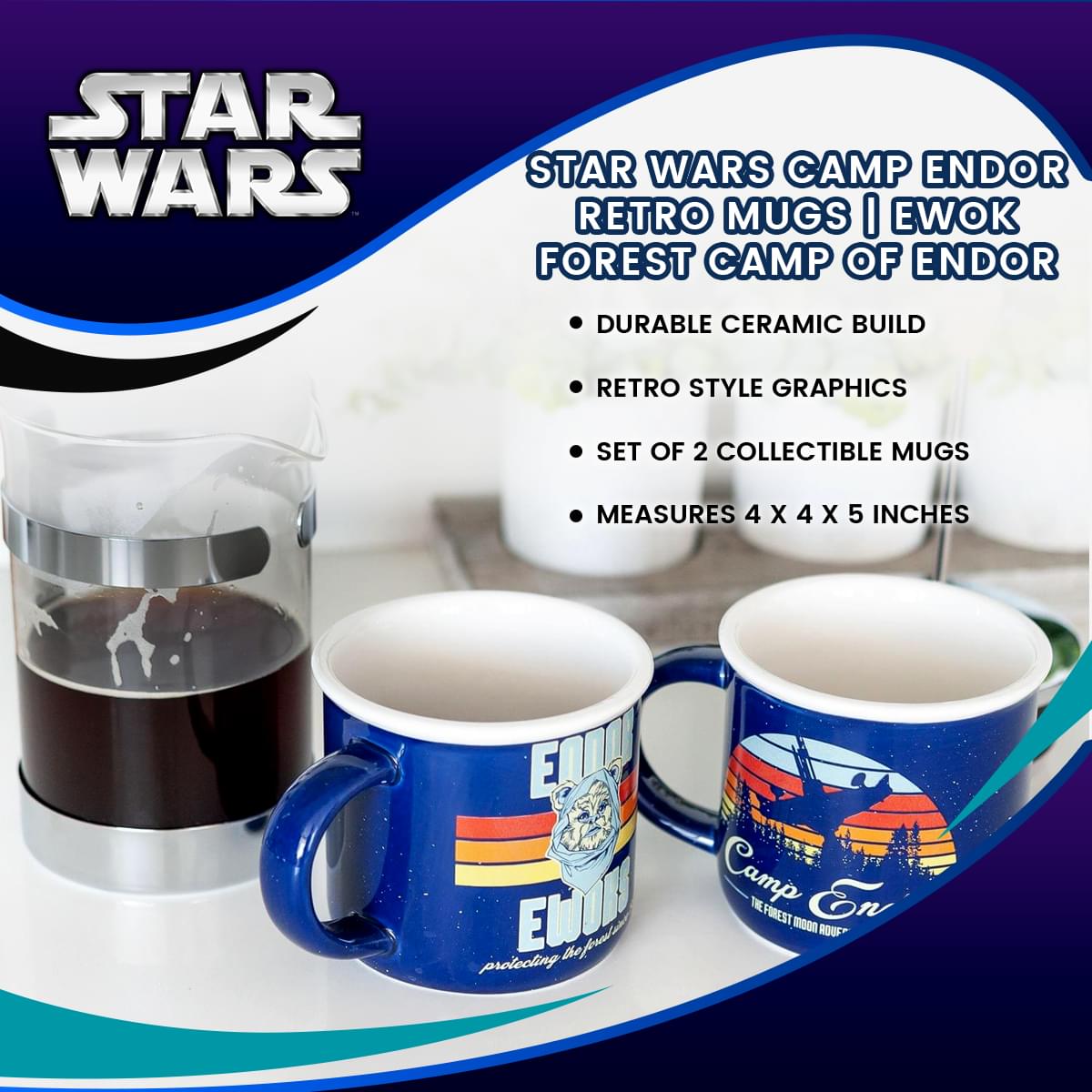 Star Wars Camp Endor Retro Mugs | Ewok Forest Camp of Endor Cups | Set of 2 Mugs