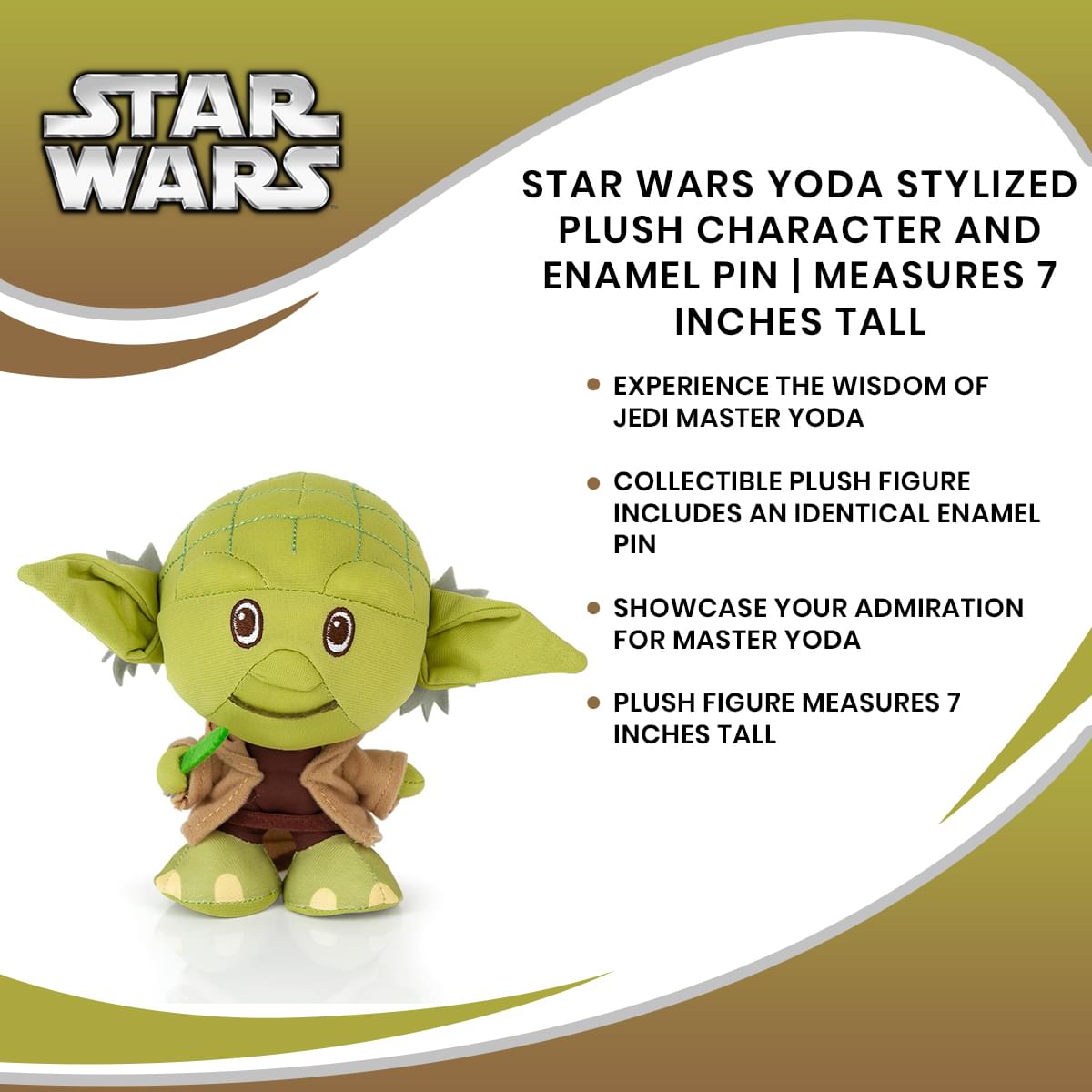 Star Wars Yoda Stylized Plush Character And Enamel Pin | Measures 7 Inches Tall