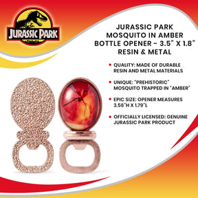 Jurassic Park Mosquito In Amber Resin & Metal Bottle Opener | 3.5 x 2 Inches