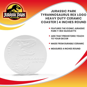 Jurassic Park Tyrannosaurus Rex Logo Heavy Duty Ceramic Coaster | 4 Inches Round