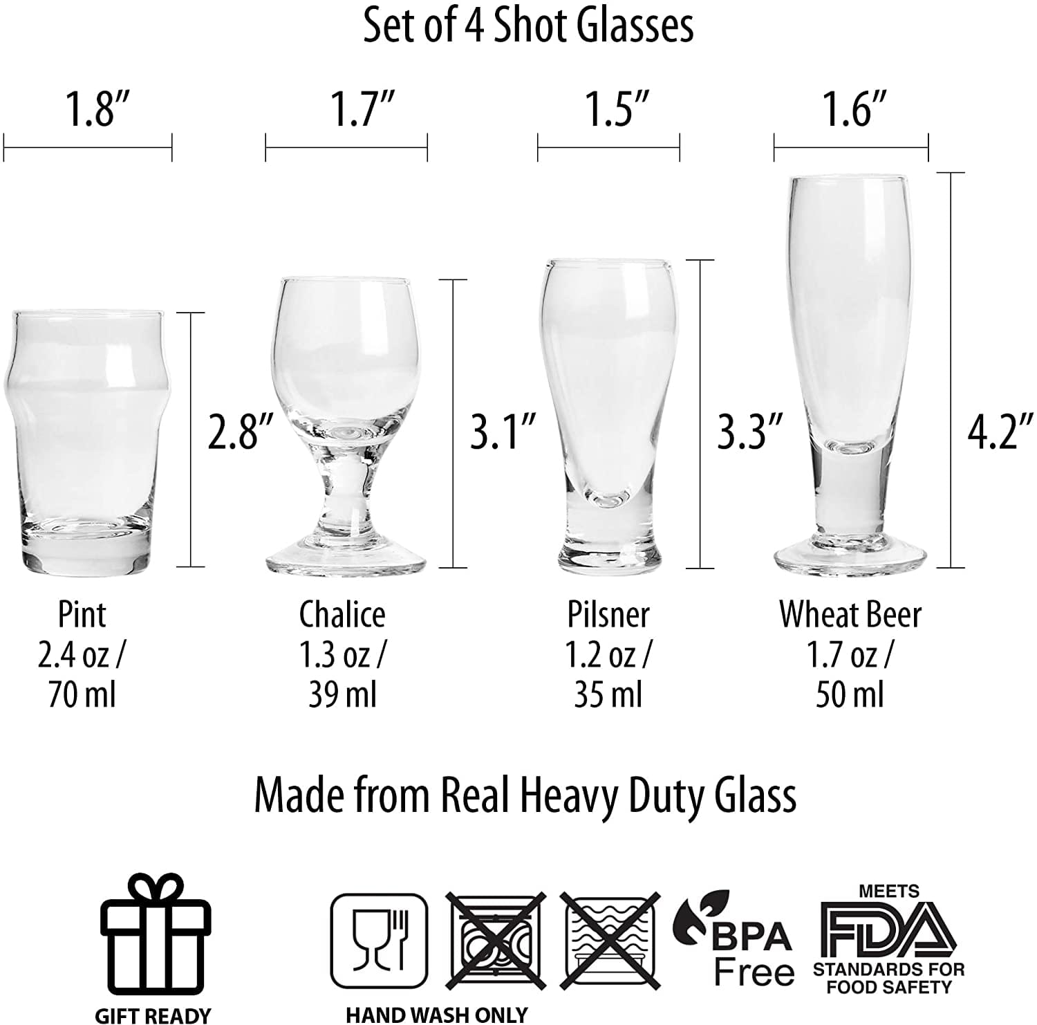 Craft Shots 1.2 - 2.4oz Shot Glasses | Set of 4
