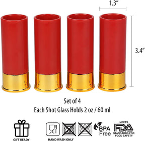 12 Gauge Shotgun Shell 2oz Shot Glasses | Set of 4