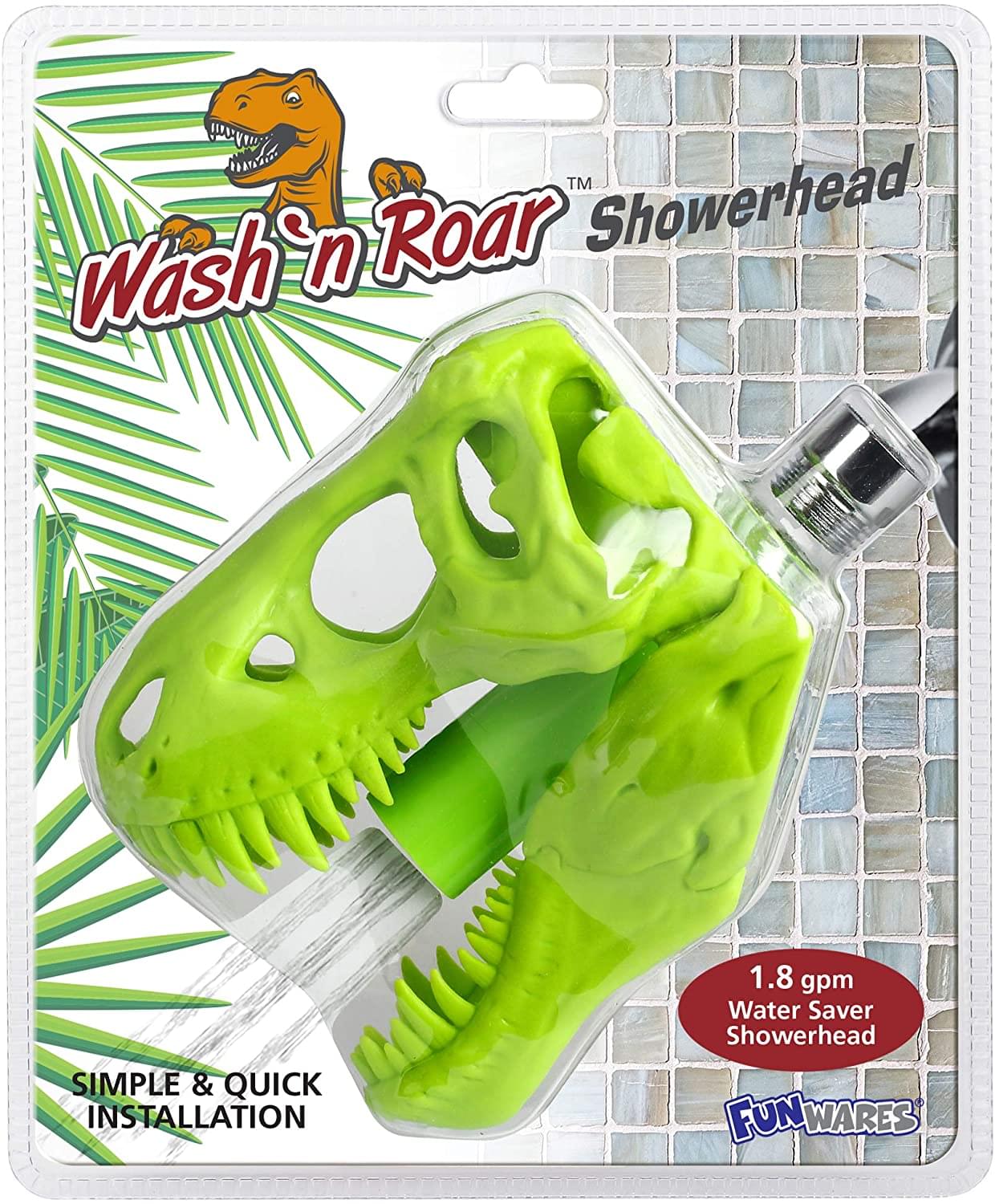 Wash N Roar Sculpted T-Rex Skull Shower Head | Lime Green