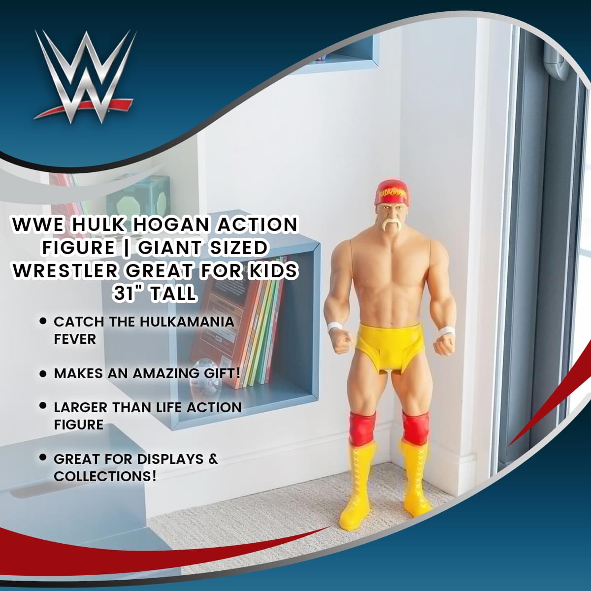 WWE Hulk Hogan Action Figure | Giant Sized Wrestler Great for Kids | 31" Tall