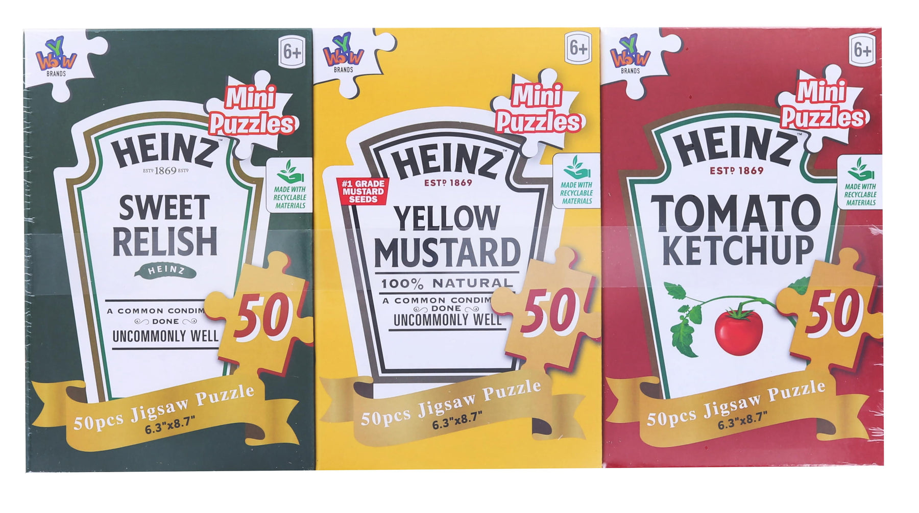 Heinz Sauces 50 Piece Jigsaw Puzzle 3-Pack | Relish | Mustard | Ketchup