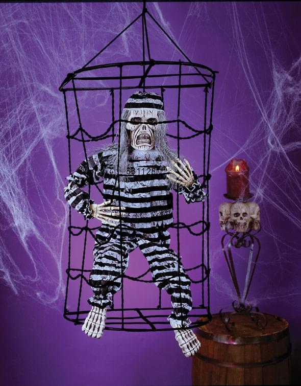 Caged 27" Convict Skeleton Prop Decoration