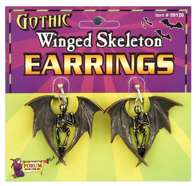 Gothic Winged Skeleton Costume Earrings