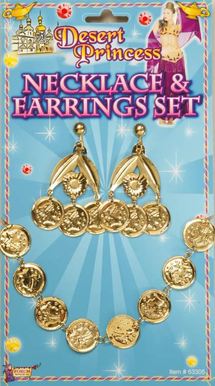 Gold Coin Costume Necklace & Earrings