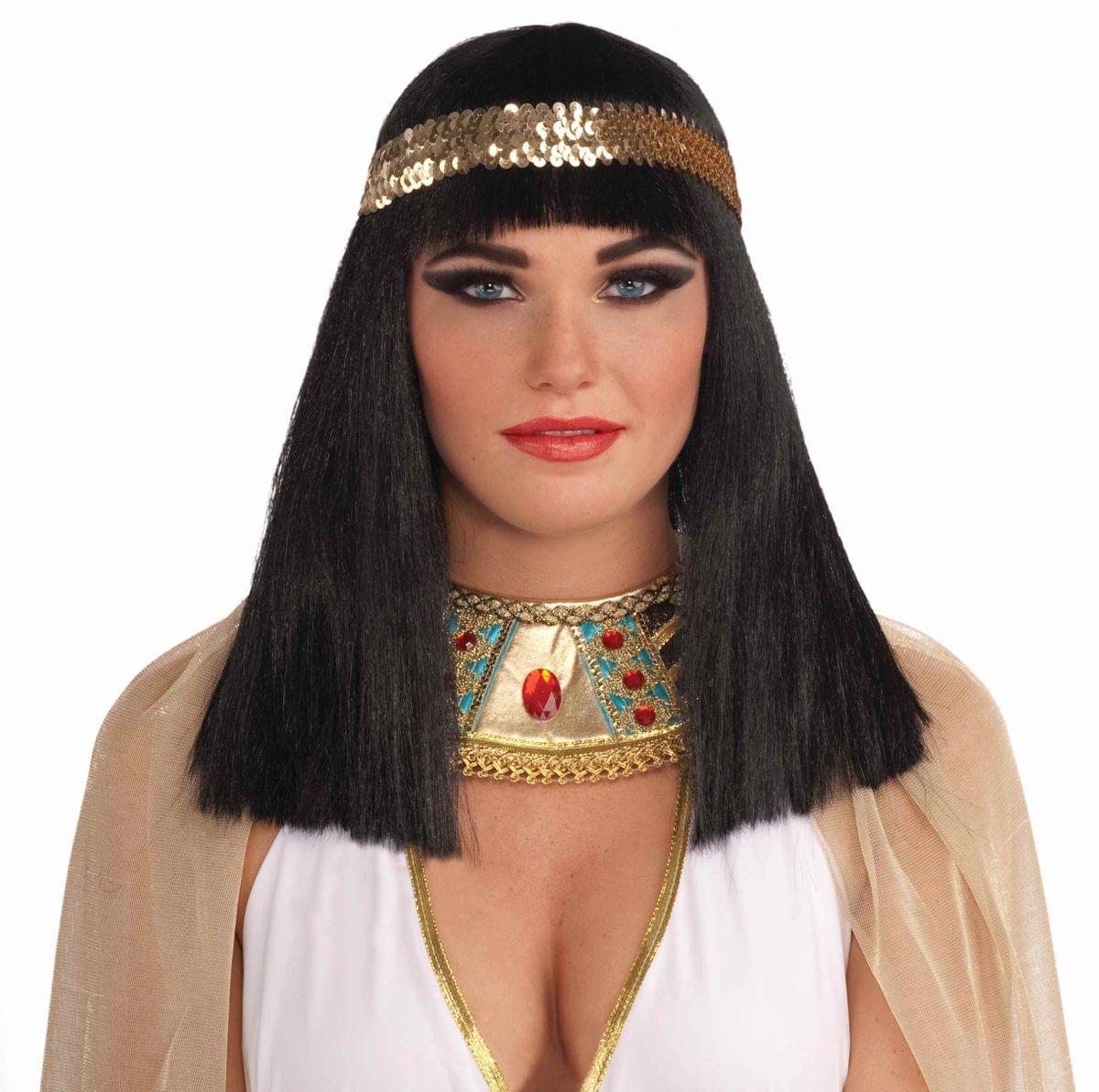 Black Cleopatra Adult Costume Wig With Headband