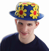 Blue And Yellow Daisy Clown Derby Hat Adult Costume Accessory